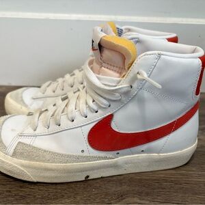 Nike Kids White and Red High-Top Sneakers